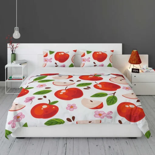 Red Apple Leaf Flower Pattern Bedding Set 1