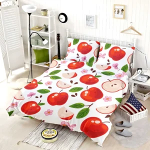 Red Apple Leaf Flower Pattern Bedding Set