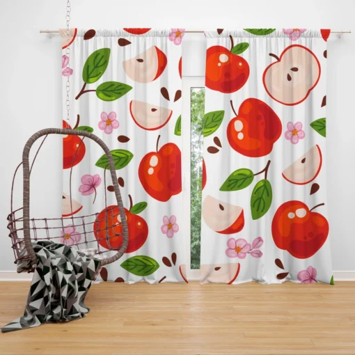 Red Apple Leaf Flower Pattern Curtain