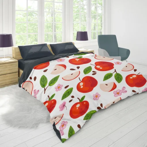 Red Apple Leaf Flower Pattern Duvet Cover 1