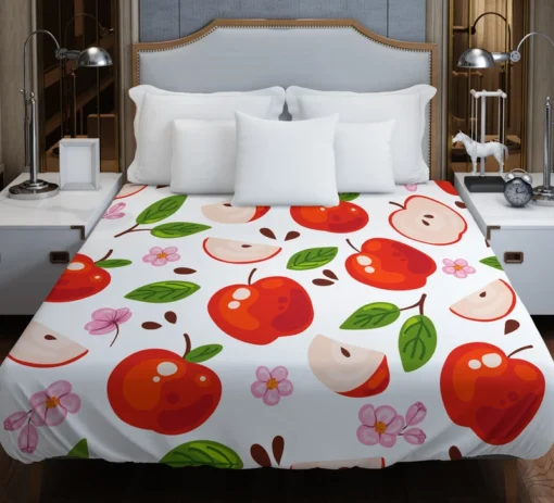 Red Apple Leaf Flower Pattern Duvet Cover