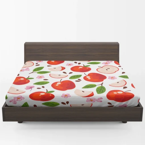 Red Apple Leaf Flower Pattern Fitted Sheet 1