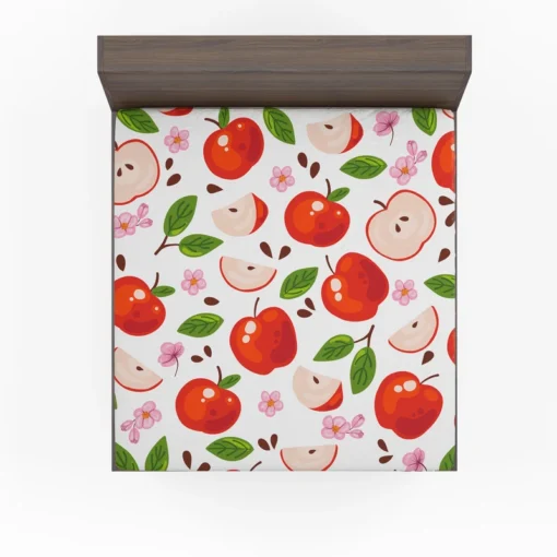 Red Apple Leaf Flower Pattern Fitted Sheet