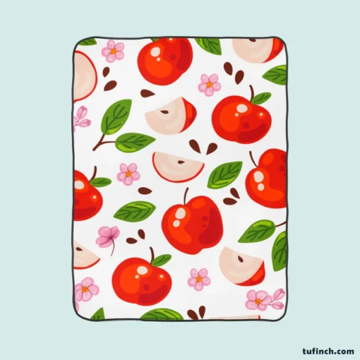 Red Apple Leaf Flower Pattern Fleece Blanket 1