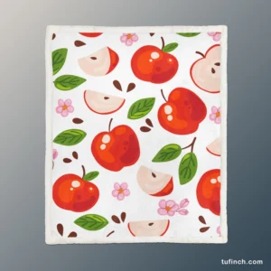 Red Apple Leaf Flower Pattern Sherpa Fleece Blanket 1