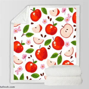 Red Apple Leaf Flower Pattern Sherpa Fleece Blanket