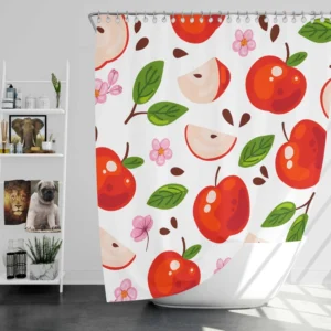 Red Apple Leaf Flower Pattern Shower Curtain