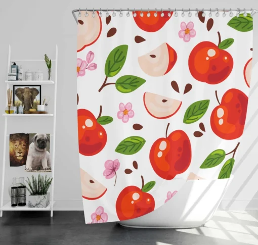 Red Apple Leaf Flower Pattern Shower Curtain