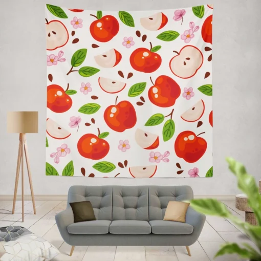 Red Apple Leaf Flower Pattern Wall Tapestry