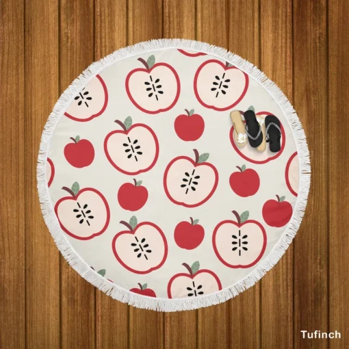 Red Apple Pattern Round Beach Towel