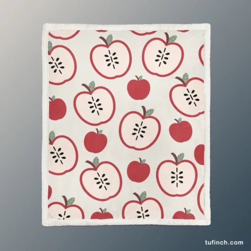 Red Apple Pattern Sherpa Fleece Blanket 1