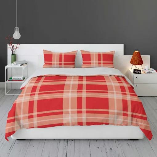 Red Beige Plaid Pattern Bedding Set 1