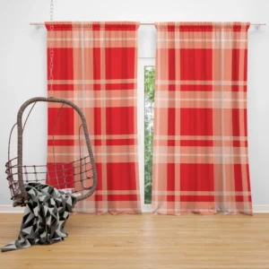 Red Beige Plaid Pattern Curtain