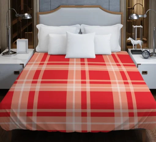 Red Beige Plaid Pattern Duvet Cover