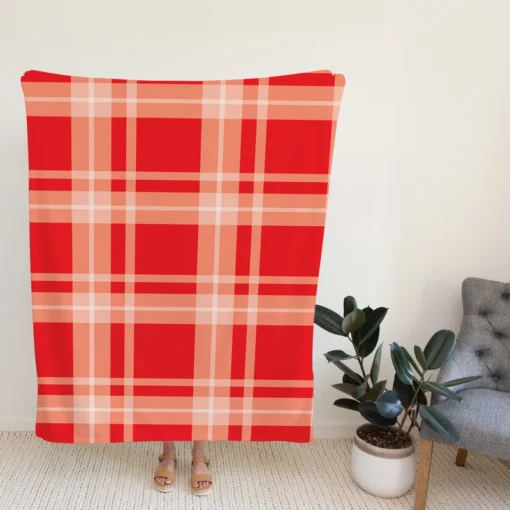 Red Beige Plaid Pattern Fleece Blanket