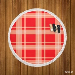 Red Beige Plaid Pattern Round Beach Towel