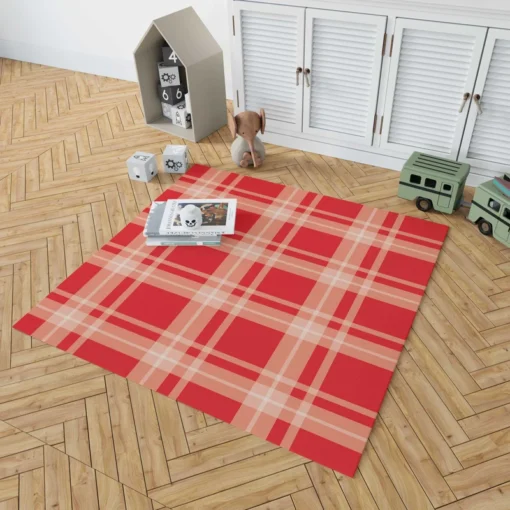 Red Beige Plaid Pattern Rug 1