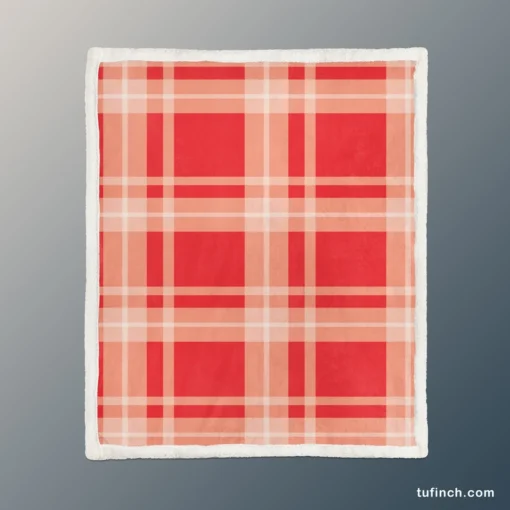 Red Beige Plaid Pattern Sherpa Fleece Blanket 1