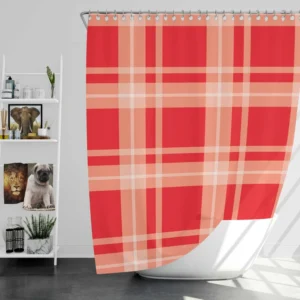 Red Beige Plaid Pattern Shower Curtain