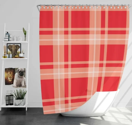 Red Beige Plaid Pattern Shower Curtain