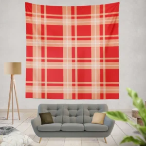 Red Beige Plaid Pattern Wall Tapestry