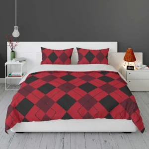 Red Black Argyle Checkered Pattern Bedding Set 1