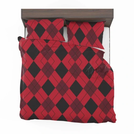 Red Black Argyle Checkered Pattern Bedding Set 2