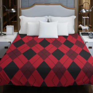 Red Black Argyle Checkered Pattern Duvet Cover