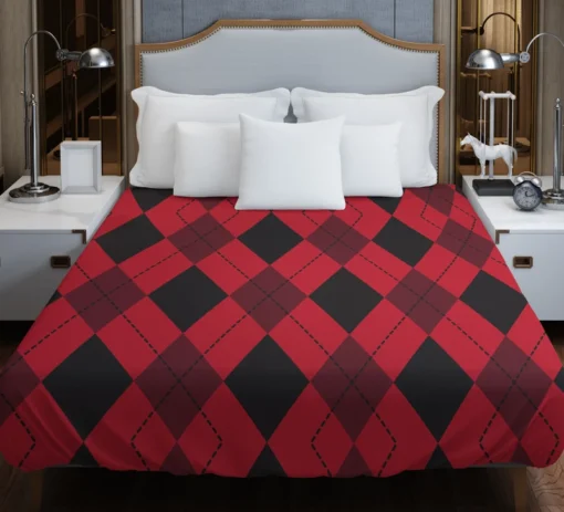 Red Black Argyle Checkered Pattern Duvet Cover