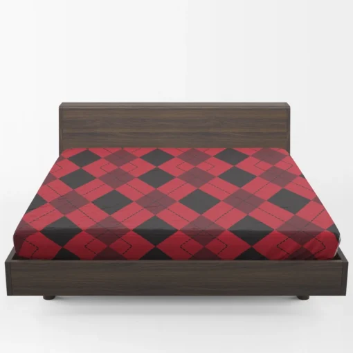 Red Black Argyle Checkered Pattern Fitted Sheet 1