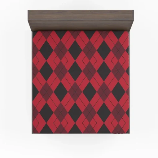 Red Black Argyle Checkered Pattern Fitted Sheet