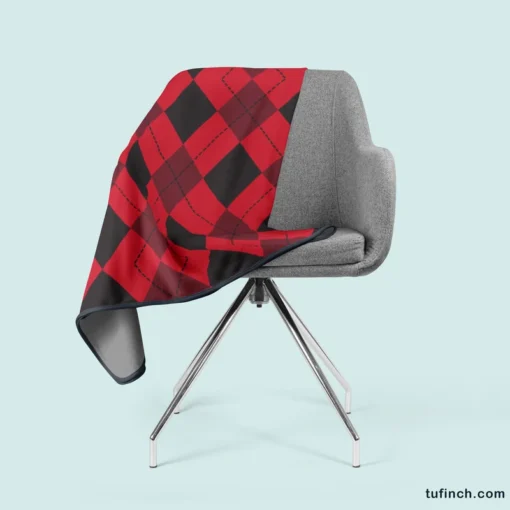 Red Black Argyle Checkered Pattern Fleece Blanket 2