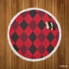 Red Black Argyle Checkered Pattern Round Beach Towel