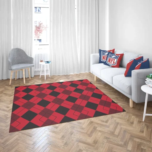 Red Black Argyle Checkered Pattern Rug 2