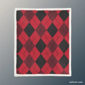 Red Black Argyle Checkered Pattern Sherpa Fleece Blanket 1