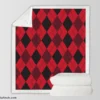 Red Black Argyle Checkered Pattern Sherpa Fleece Blanket