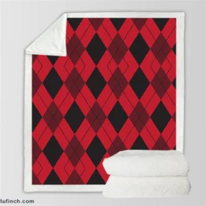 Red Black Argyle Checkered Pattern Sherpa Fleece Blanket