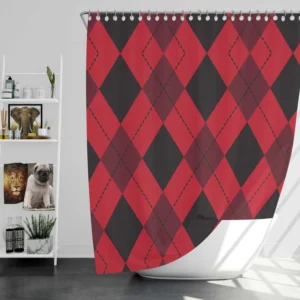 Red Black Argyle Checkered Pattern Shower Curtain