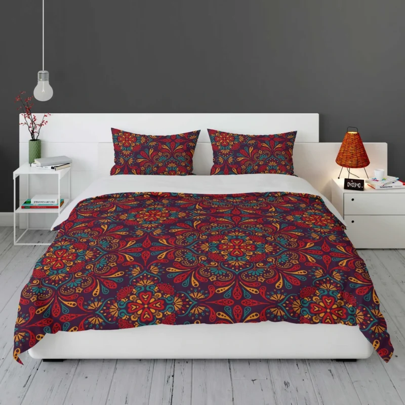 Red Blue Ethnic Floral Pattern Bedding Set 1