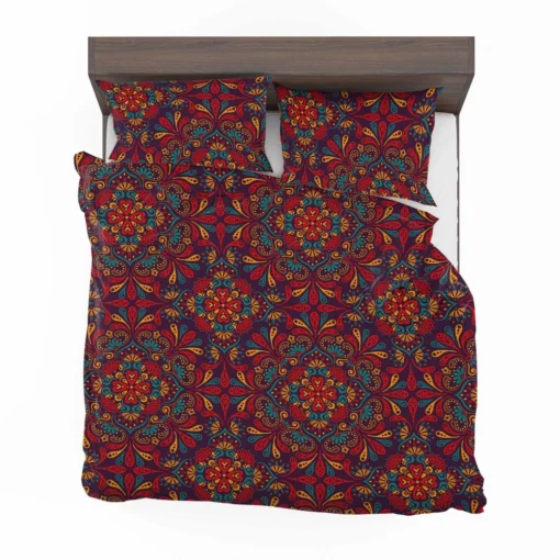 Red Blue Ethnic Floral Pattern Bedding Set 2