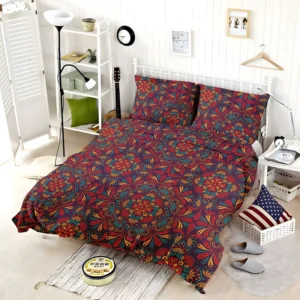 Red Blue Ethnic Floral Pattern Bedding Set