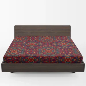 Red Blue Ethnic Floral Pattern Fitted Sheet 1