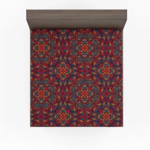 Red Blue Ethnic Floral Pattern Fitted Sheet