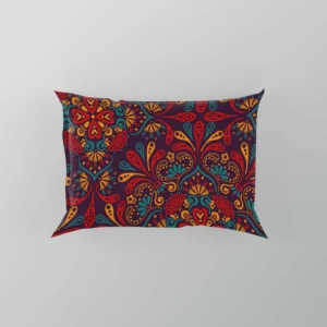 Red Blue Ethnic Floral Pattern Pillow Case