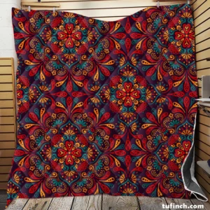 Red Blue Ethnic Floral Pattern Quilt Blanket