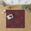 Red Blue Ethnic Floral Pattern Rug