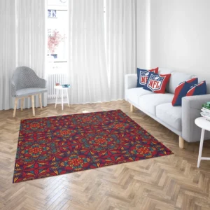 Red Blue Ethnic Floral Pattern Rug 2