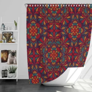 Red Blue Ethnic Floral Pattern Shower Curtain