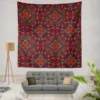 Red Blue Ethnic Floral Pattern Wall Tapestry