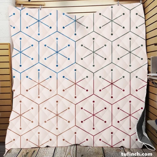 Red Blue Orange Hexagon Pattern Quilt Blanket